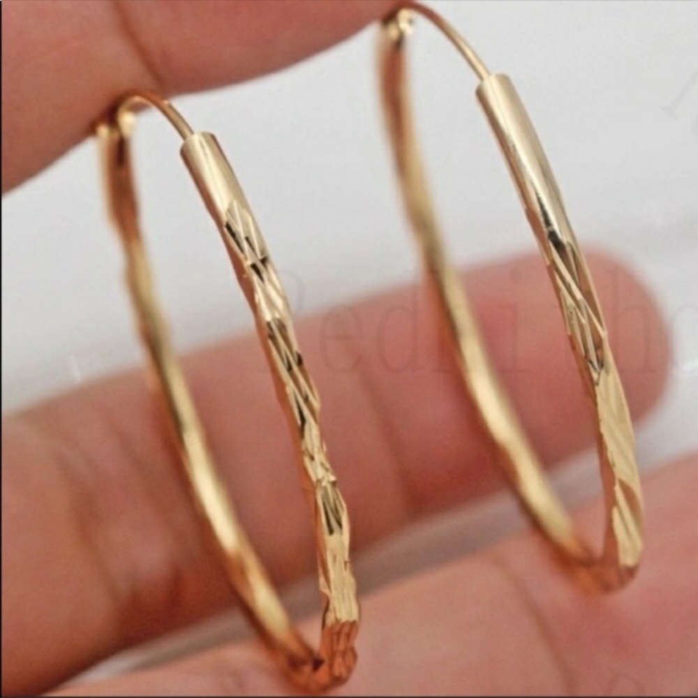 NEW 18K GOLD HOOP EARRINGS - Picture 6 of 9